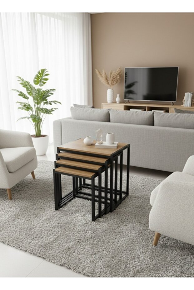 Nesting Service Table Set - 4 Pieces - Modern and Space-Saving - 1