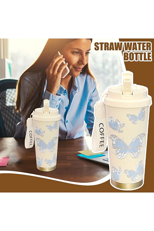 Elegant 17.92oz Floral Insulated Tumbler – Blue & Purple Flowers, Leakproof Lid & Straw