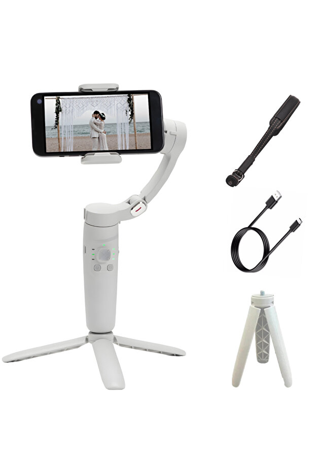 3-axis Stabilizer, Gimbal and Free Strap, SELERIS®, (IOS/Android), USB-C, Foldable, Tripod, Gray - 1