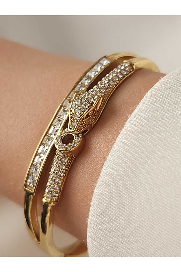 Steel Clamp with Gold Zircon Stone Snake Model Stainless