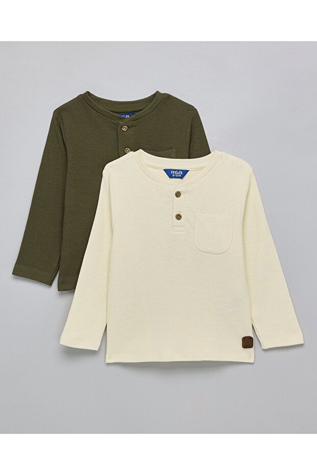 2 Pack Textured T-Shirts With Long Sleeves