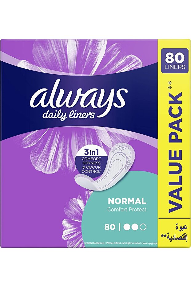 Daily Liners for Comfortable Protection, Regular Size, 80 Count