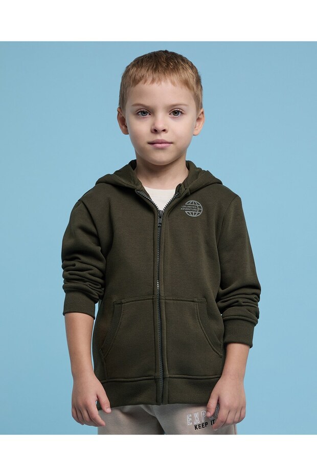 Print Detail Hooded Jacket With Zipper Closure