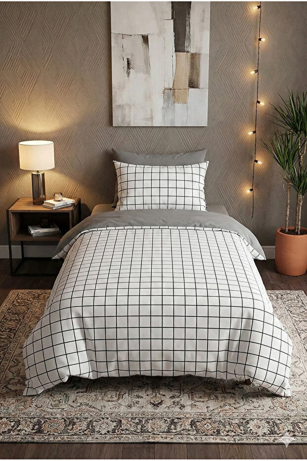 Checkered Pattern Double-Sided Single Duvet Cover Set