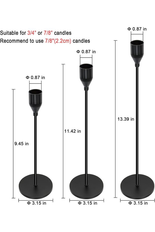 Tidelence Black Candle Holders Set of 3 for Taper Candles (Black Brass Metal)