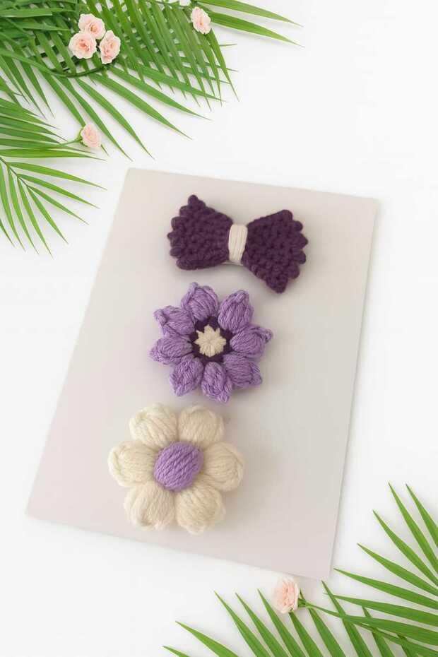 Purple Elegance Low Hair Baby Hair Clip Antiallergic 100% Cotton 3-Piece Hairless Baby Hair Clip (0-3 Years)