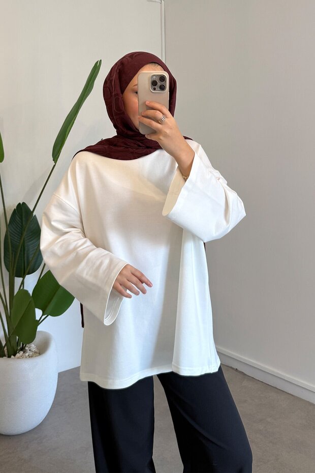 BASIC OVERSİZE SWEATSHIRT 9-52422 - EKRU - 4