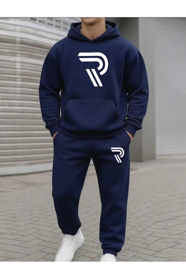Men's Geometric Bottom Top Set Fashion Print Design Trend Hooded Sweatshirt