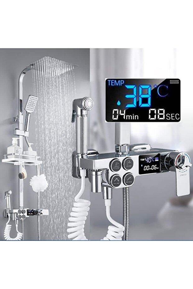 Smart Shower Column with Thermostat, 4 Functions, LCD Display, Silver Chrome - 3