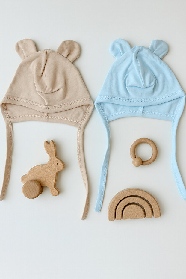 100% Cotton 2-Piece Newborn Baby Beanie