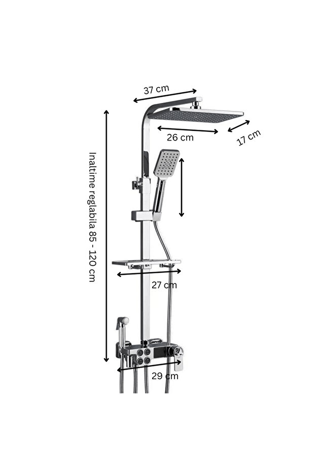 Smart Shower Column with Thermostat, 4 Functions, LCD Display, Silver Chrome - 7