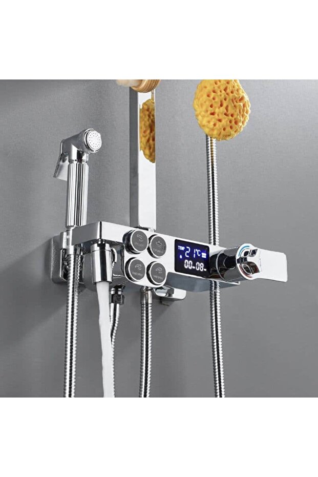 Smart Shower Column with Thermostat, 4 Functions, LCD Display, Silver Chrome - 5