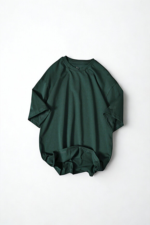 Men's Nefti Green Oversized Crew Neck Basic Cotton T-Shirt