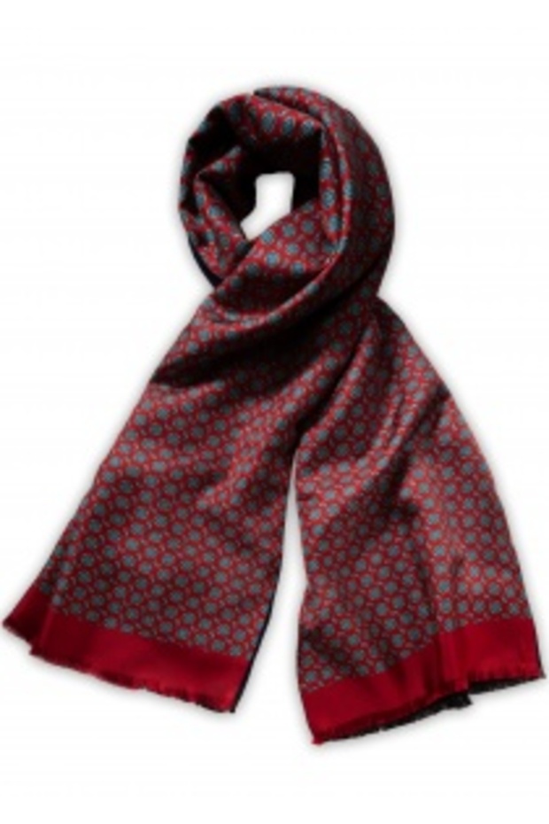 Lined silk scarf with pattern (red / blue) - 2