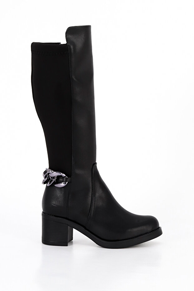 Bln 710 Metal Ring Buckle Detailed Stretch Below-The-Knee Boots