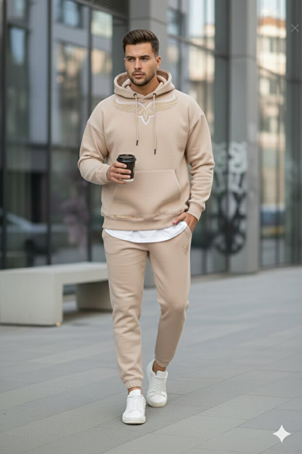 Oversized Hooded Cotton Men's Tracksuit Set | Fleece Casual Style Sweatshirt and Bottom Set