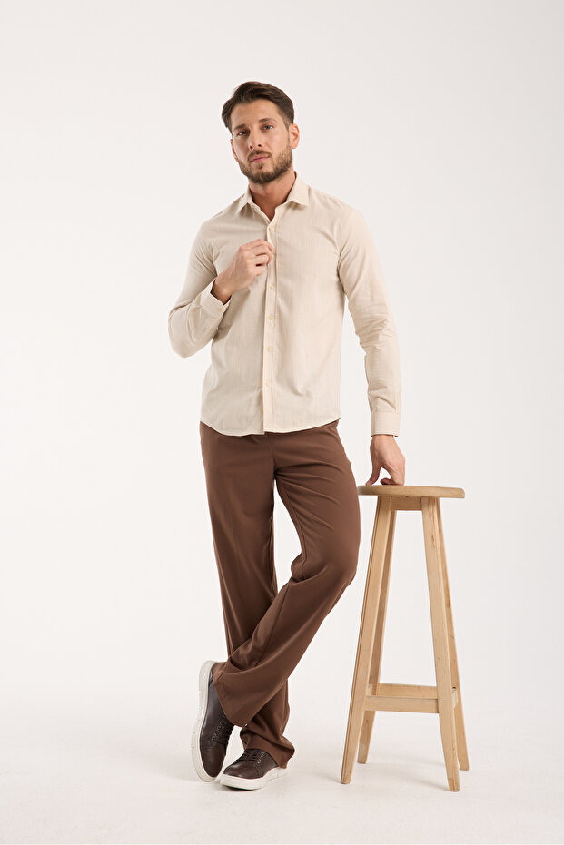 Slim Fit Cotton Linen Textured Men's Shirt