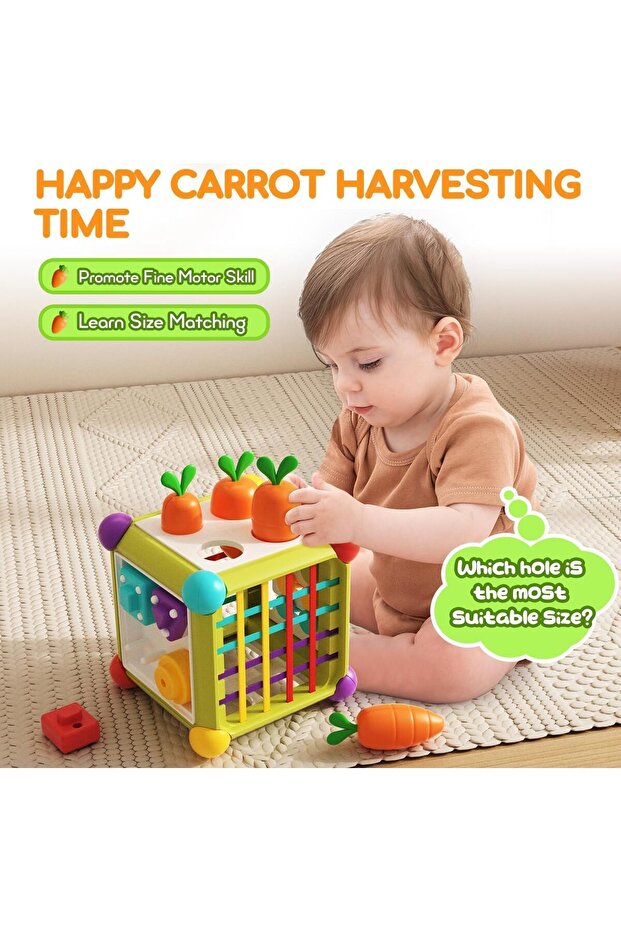 Montessori 6-in-1 Shape Sorting Activity Cube — Stacking & Learning Toy for 12+ Months - 2