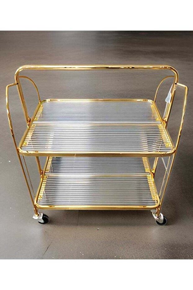 Classic Gold Metal Serving Trolley Cart with 2-Tier Storage for Stylish Home Entertaining