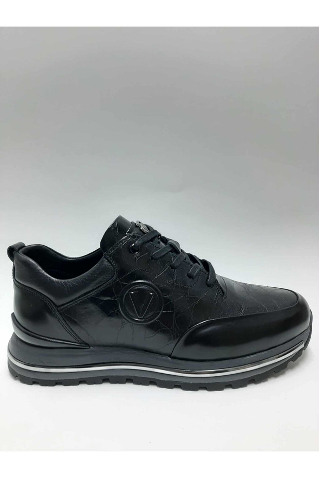 Genuine Leather Lace-Up Black Color Rubber Sole Winter Men's Shoes