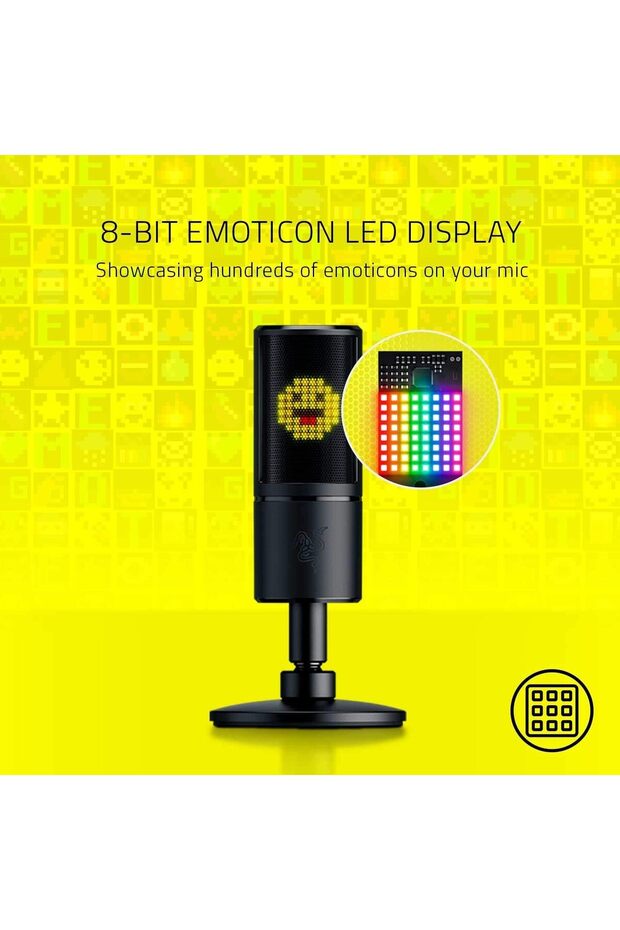 Seiren Emote USB Condenser Streaming Microphone with 8-bit Interactive LED Emote Display (Blac - 1