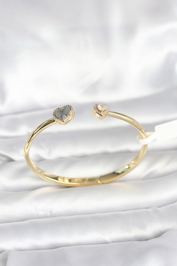 Brass Gold Color Heart Model Women's Handcuff Bracelet
