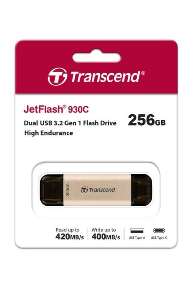 JetFlash 930C 256 GB USB Flash Drive (USB A 3.2 Gen 1, USB Type-C)