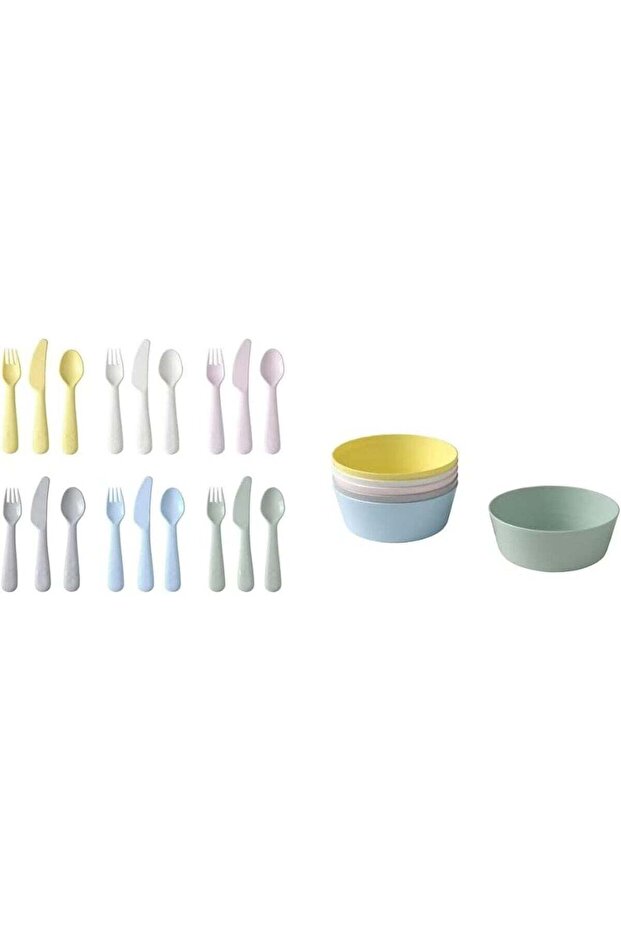 18-Piece Plastic Cutlery and Bowl Set