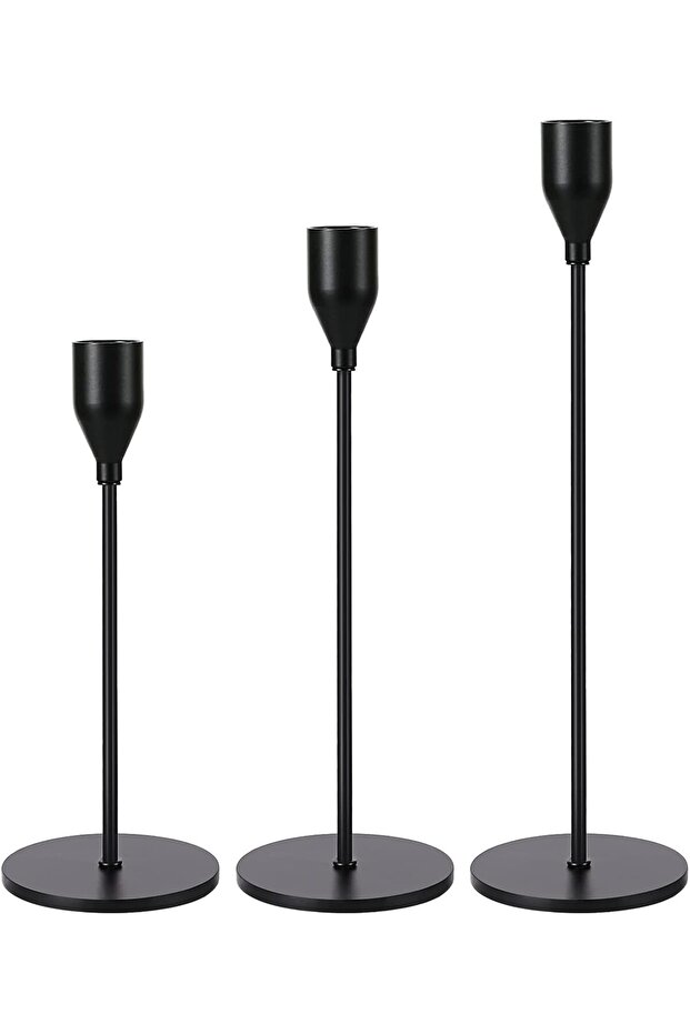 3 Pcs Matte Black Candle Holders for Taper Candles