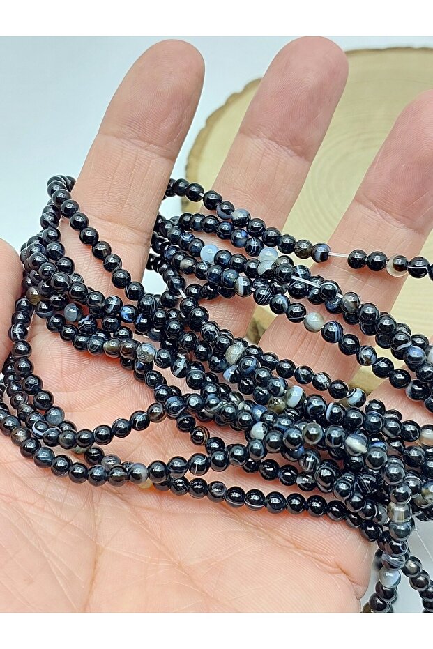 4mm Black Variegated Agate Strand – Necklace, Bracelet, and Minimal Design Bead (27855)