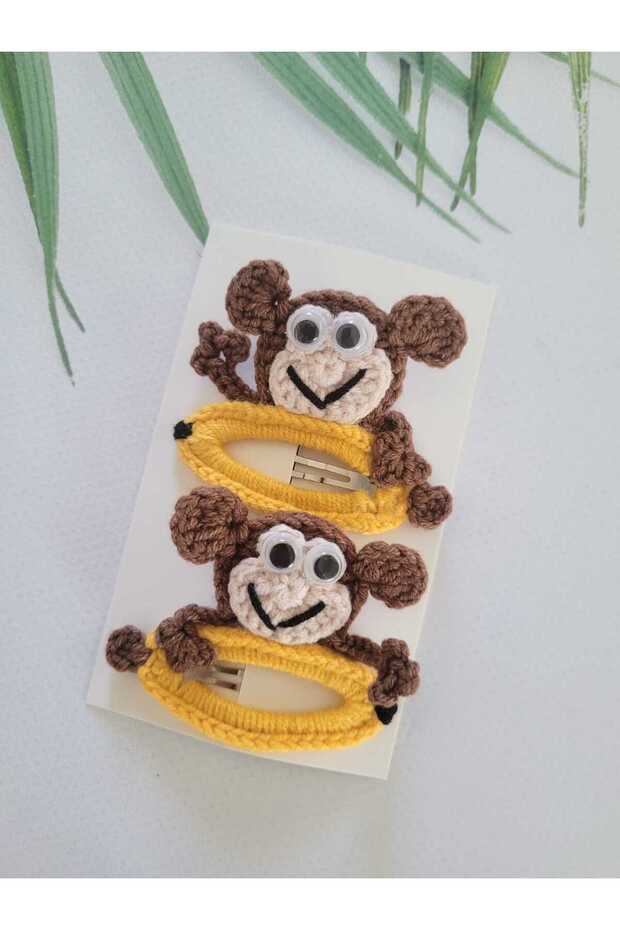 Monkey Friend Cute Children's Hair Accessory Handmade 2-Piece Snap Clip Braided 100% Cotton Organic Clip