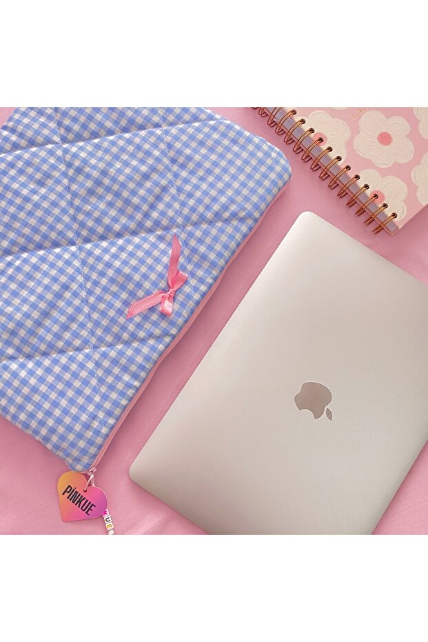 Blue-White Polka Dot Ribbon Detailed Laptop Sleeve (11 • 13 • 16 Inch Options Available)