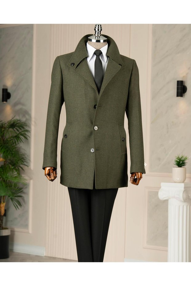 Italian Style S Slim Fit Stamp Side Pocket Men's Coat Khaki T15054