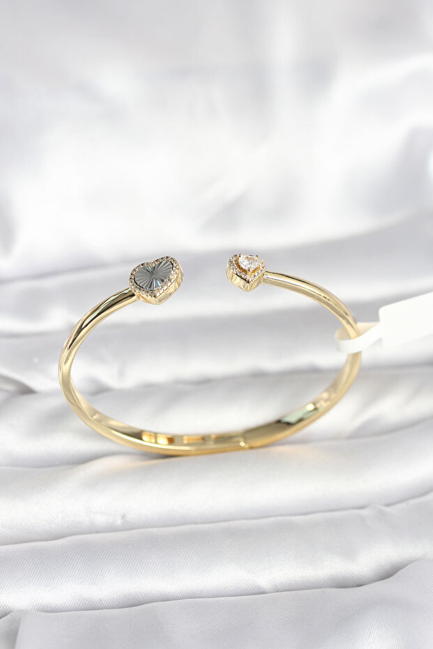 Brass Gold Color Heart Model Women's Handcuff Bracelet -