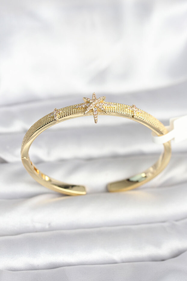 Brass Gold Color Polar Star Model Women's Handcuff Bracelet -