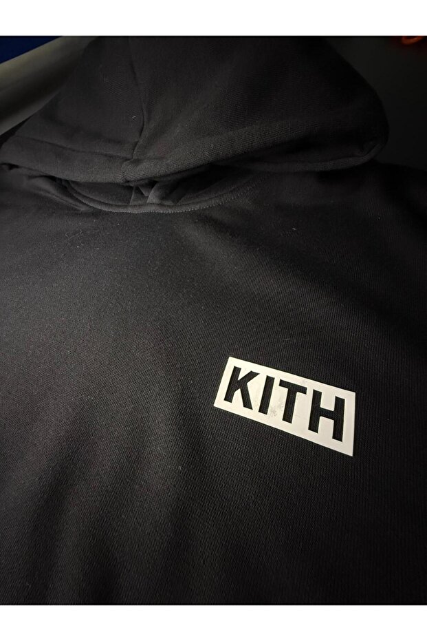 سويت شيرت بقلنسوة للجنسين من KITH بشعار مطاطي منقوش مطبوع 3 Thread Sh مبطن بالصوف