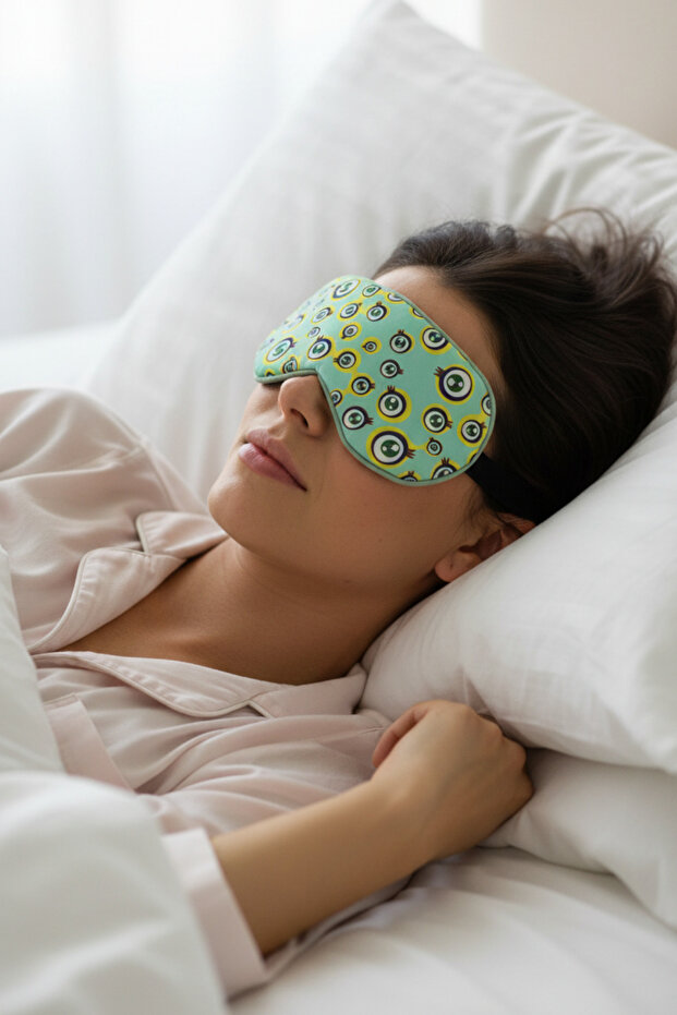 قناع عين مريح للنوم مطبوع بنمط العين، مصنوع من الجل المبرد، يحجب الضوء بالكامل - 2