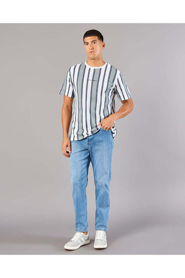 تي شيرت رجالي مخطط باللون الأبيض - 2