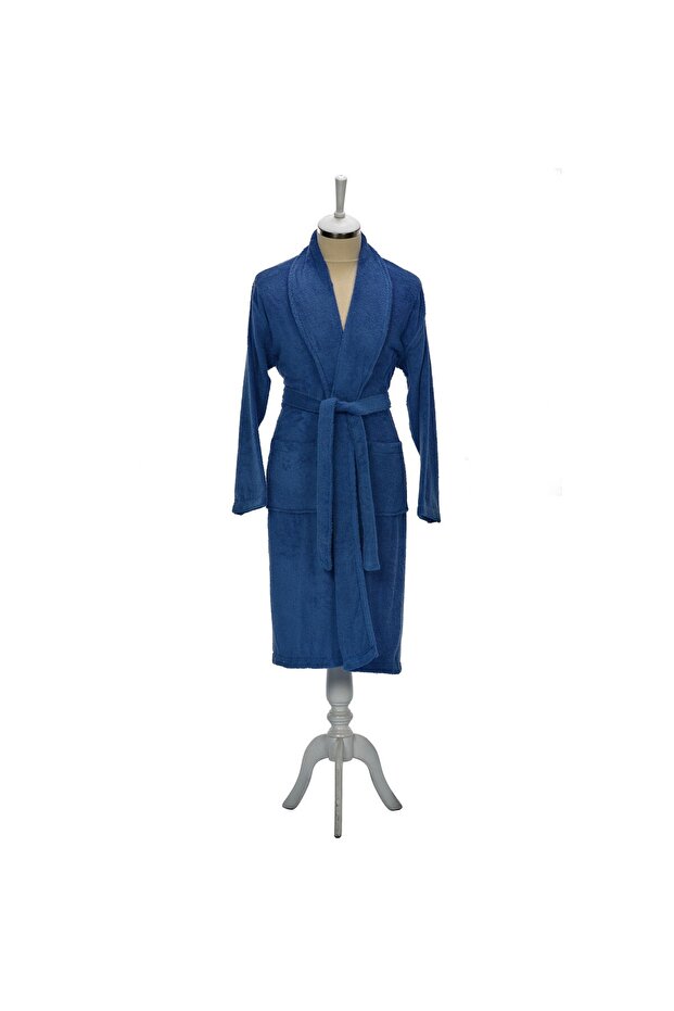 100% Cotton Colourist Shawl Collar Bathrobe Navy Blue