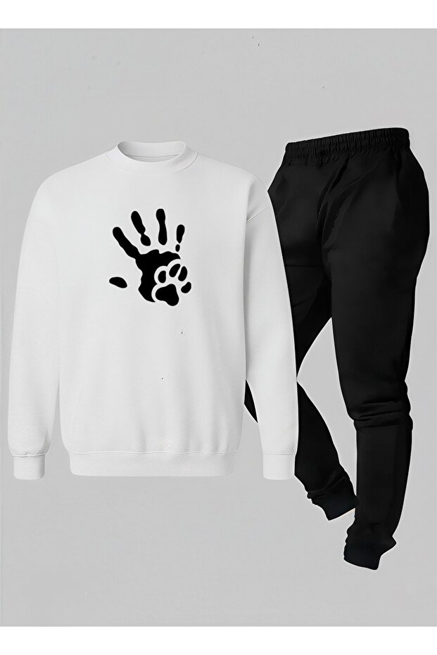 Sweatshirt - Tracksuit Set Children's Crew Neck El İzi̇ Ba Printed Threaded Ribbed