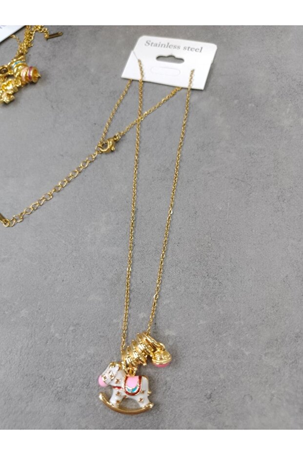 GOLD RENK ATLI CHARM KOLYE - 3