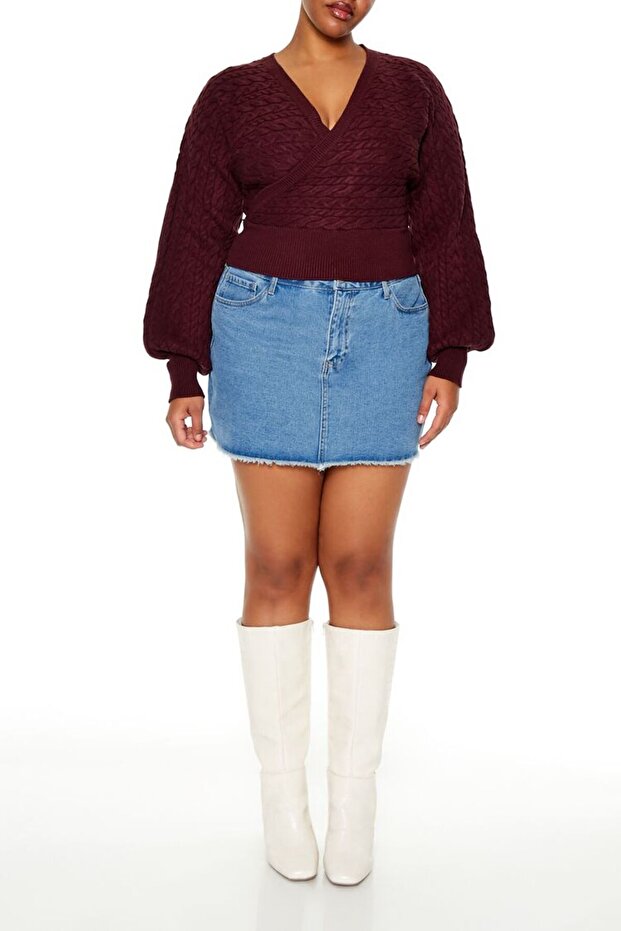 Plus Size Kruvaze Yaka Kazak - 4