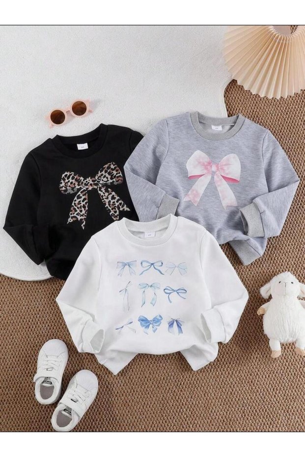 Girl's 3-Piece Blue Flower-Leopard-Pink Printed Sweatshirt