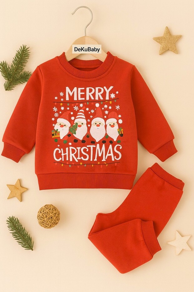 New Year's Themed Baby-Child 2-Piece Tracksuit Set (Sweatshirt-Elastic Waist Sweatpants)