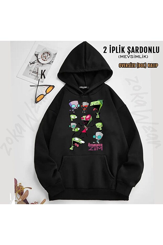 سويت شيرت Invader Zim v8 مطبوع بغطاء رأس (خيطين)