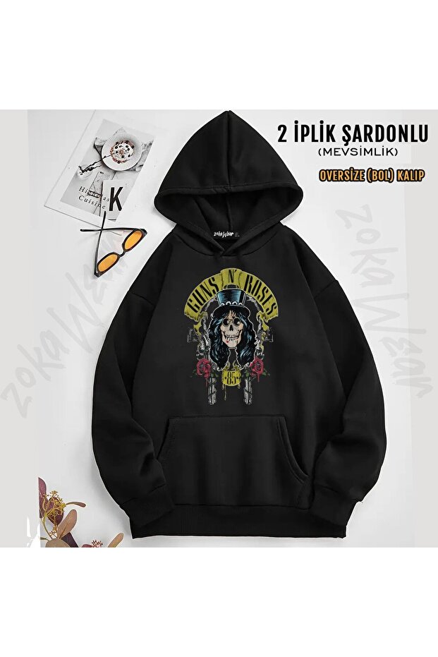 سويت شيرت Guns N Roses v21 مطبوع بغطاء رأس (2 خيط)