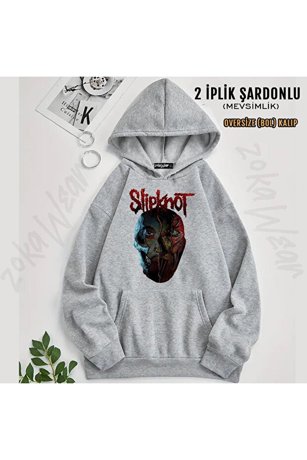 سويت شيرت Slipknot v9 مطبوع بغطاء رأس (خيطين)