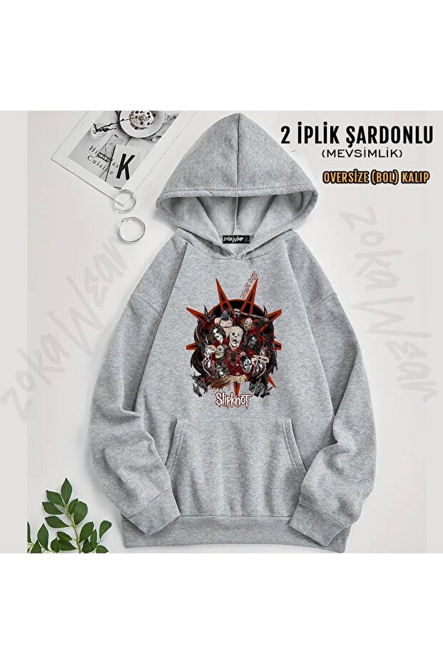 سويت شيرت Slipknot v5 مطبوع بغطاء رأس (خيطين)