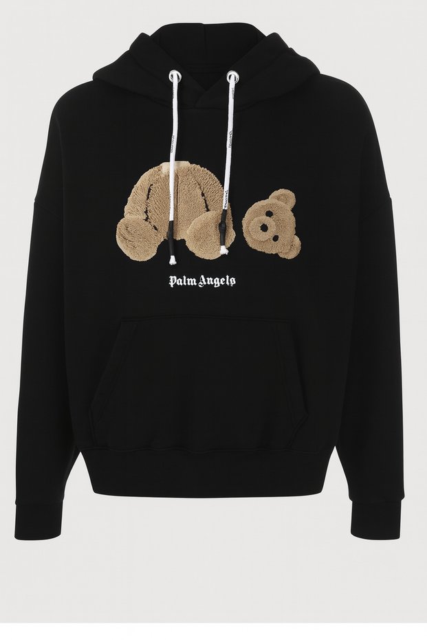 3-Thread Hooded Kangaroo Pockets, Plush Bear Cutout Printed Modern Casual Hoodie