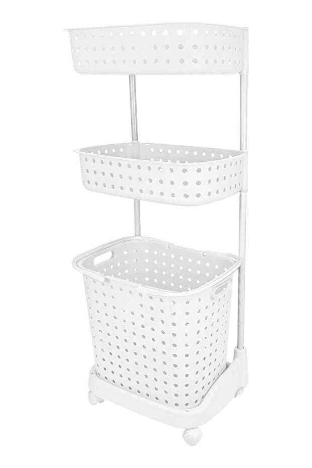 Freestanding Laundry Storage Cart – 3-Tier Organizer with Rolling Wheels for Home Use